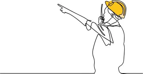 Continuous one line drawing of engineer wearing uniform and safety helmet Stock Illustration