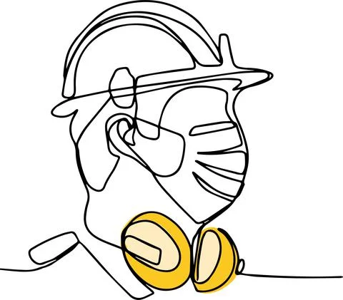 Continuous one line drawing of engineer wearing uniform and safety helmet Stock Illustration