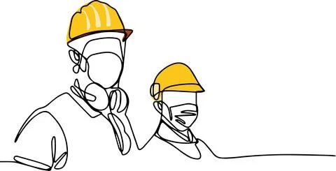 Continuous one line drawing of engineer wearing uniform and safety helmet Stock Illustration