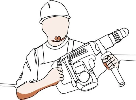 Continuous one line drawing of engineer woman wearing uniform and safety helmet Stock Illustration