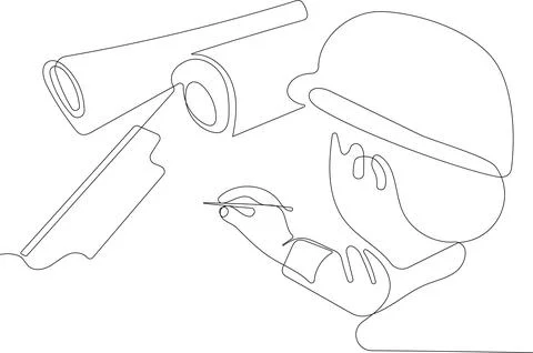 Continuous one line drawing of engineer wearing uniform and safety helmet Stock Illustration