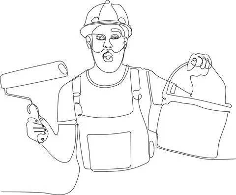 Continuous one line drawing of engineer wearing uniform and safety helmet Stock Illustration