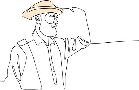 Continuous one line drawing of farmer posing with burlap sacks. Stockillustratie