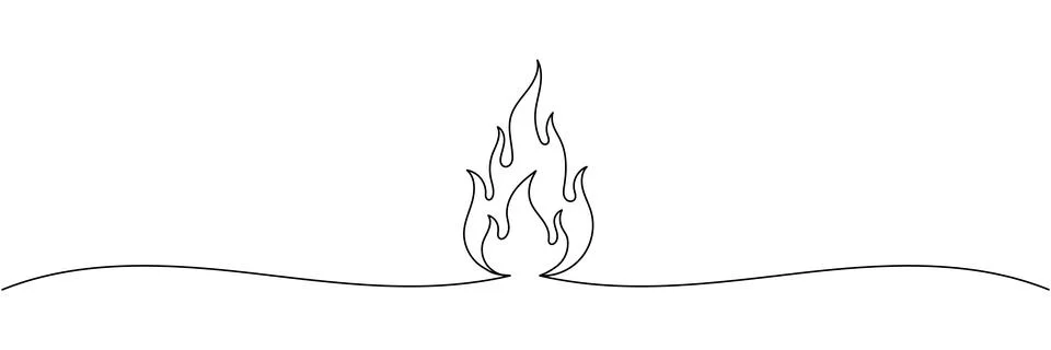 Continuous one line drawing of flame. Fire flame single line art vector ill.. Stock Illustration