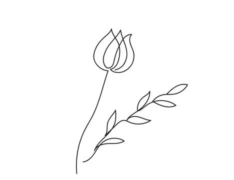 Continuous one line drawing of a flower with leaves. Tulip. Line art. Concept of Illustrazione stock