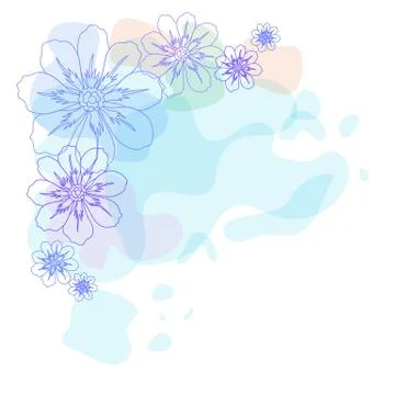 Continuous one line drawing. Flowers located in the corner. Drawing of flower Stock Illustration