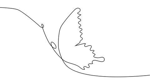 Continuous one line drawing. Flying butterfly logo. Black and white illustrat Stock Illustration