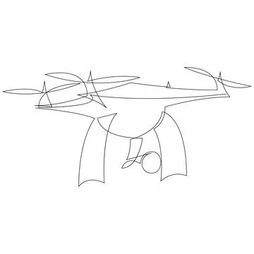 Continuous one line drawing of flying drone airplane. Single line unmanned .. Stock Illustration