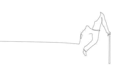 Continuous one line drawing of full length portrait of a senior man with a knee Stock Footage 208826998
