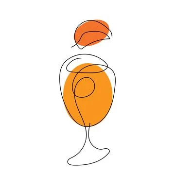 Continuous one line drawing of glass with orange drink and slice of orange Stock Illustration