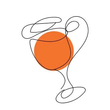 Continuous one line drawing of glass with orange drink. Alcohol, tropical Stock Illustration
