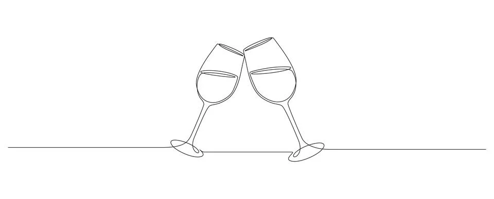 Continuous one line drawing of glasses of red wine. Minimalist holiday concept Stock Illustration