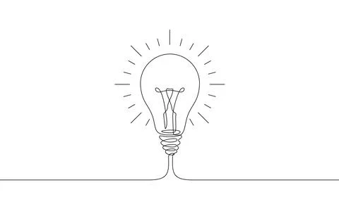 Continuous one line drawing glowing light bulb. Vector illustration minimalism Stock Illustration