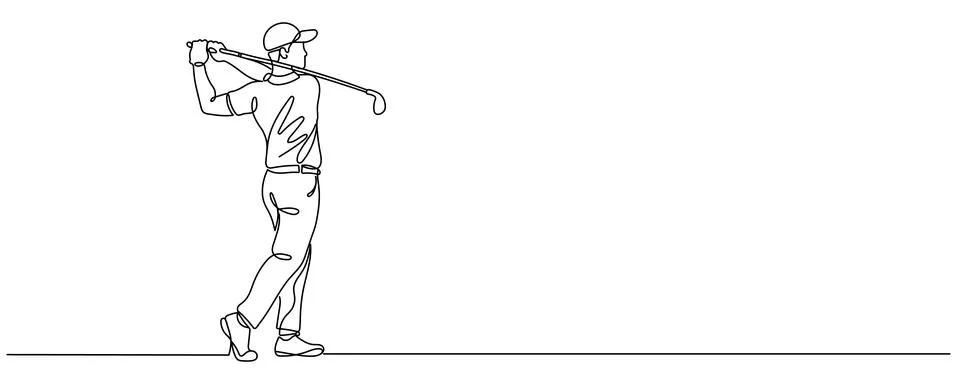 Continuous one line drawing of golfer. Golfer hitting ball.one line drawing.. Stock Illustration
