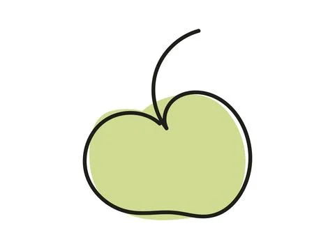 Continuous one-line drawing of a green apple isolated on a white background.  Stock Illustration