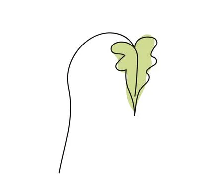 Continuous one line drawing of green leaf isolated on white background. Line  Stock Illustration