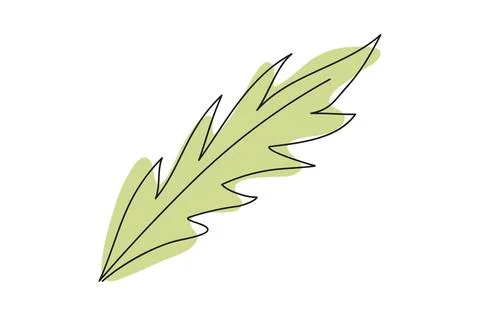 Continuous one line drawing of green leaf isolated on white background. Line  Stock Illustration