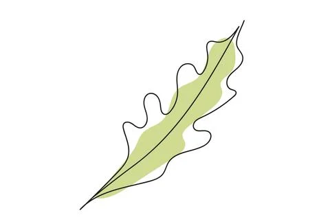 Continuous one line drawing of green leaf isolated on white background. Line  Stock Illustration