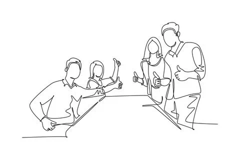 Continuous one line drawing group of young happy businessmen and businesswo.. Stock Illustration