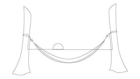 Continuous one line drawing of hammock hanging on the trees with a sunset o.. Stock Illustration