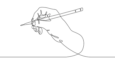 Continuous one line drawing hand palm fingers gestures pen, pencil Stock Footage 92122013