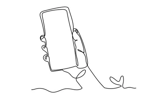 Continuous one line drawing of of hand holding smartphone Stock Illustration