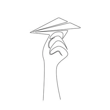 Continuous one line drawing of Hand throwing a paper plane. Origami airplane Stock Illustration