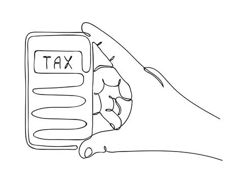 Continuous One Line drawing of Hand and calculator. Calculation of Tax debt Stock Illustration
