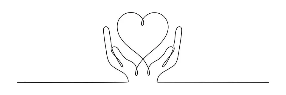 Continuous one line drawing hand holding heart. Stock Illustration