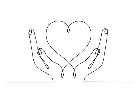 Continuous one line drawing hand holding heart. Stock Illustration