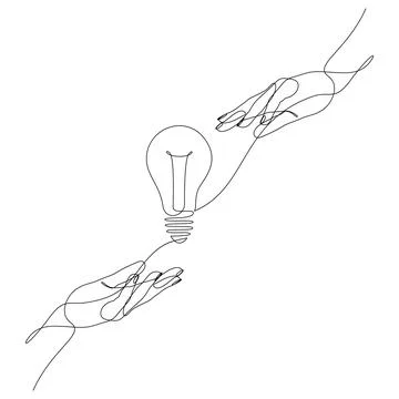 Continuous one line drawing of hand passing light bulb idea Stock Illustration