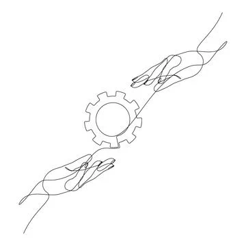 Continuous one line drawing of hand passing gear business concept Stock Illustration
