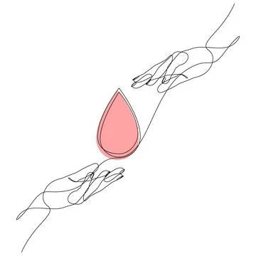 Continuous one line drawing of hand passing blood drop to another Stock Illustration