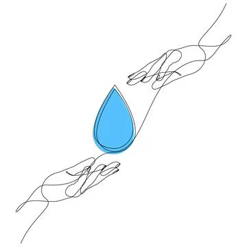 Continuous one line drawing of hand passing water drop to another Stock Illustration