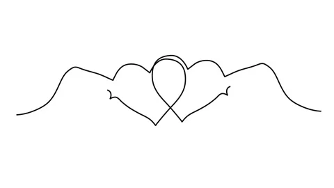 Continuous one line drawing. hands holding heart on white background. Black thin 스톡 동영상 149355163