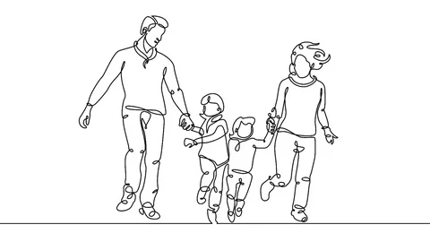 Continuous one line drawing of happy family running Stock Footage 92123095