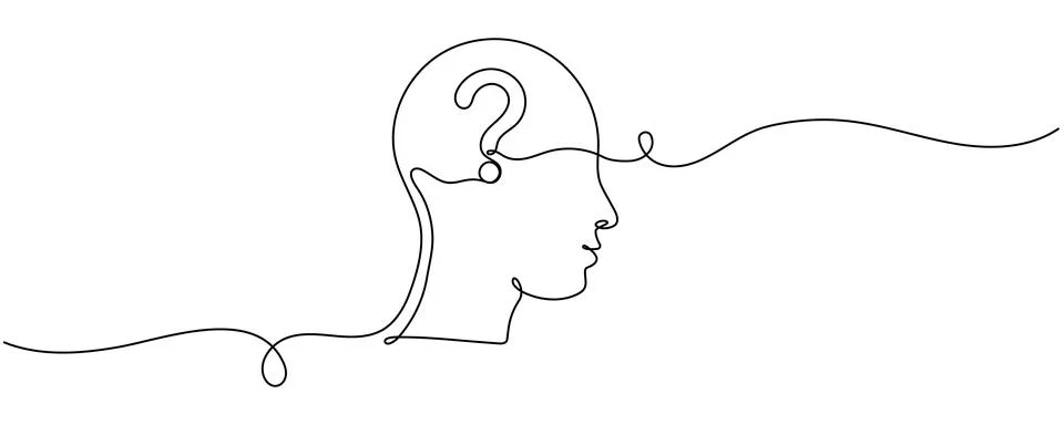 Continuous one Line Drawing of Head with Question Mark Stock Illustration
