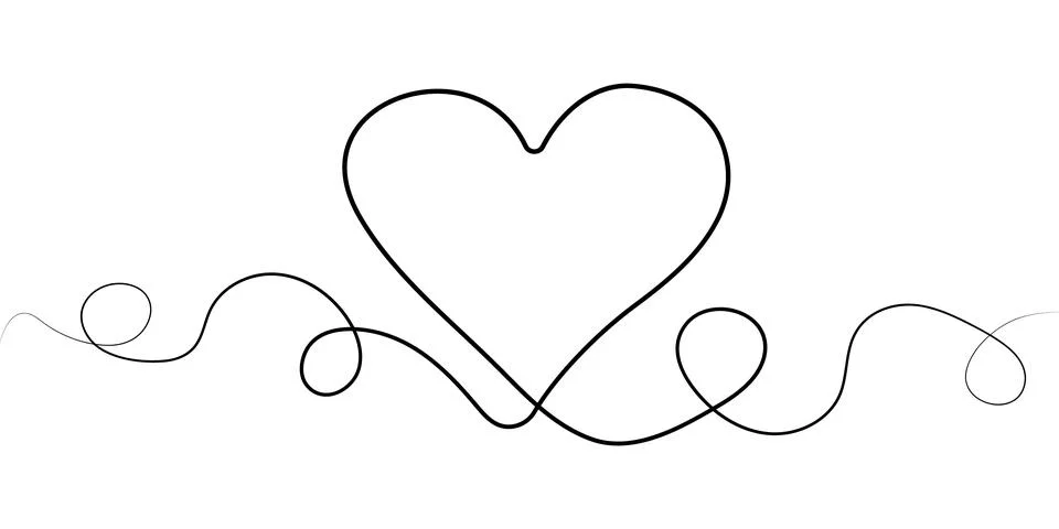 Continuous one line drawing. Heart symbol. Love romantic icon in simple linear Stock Illustration
