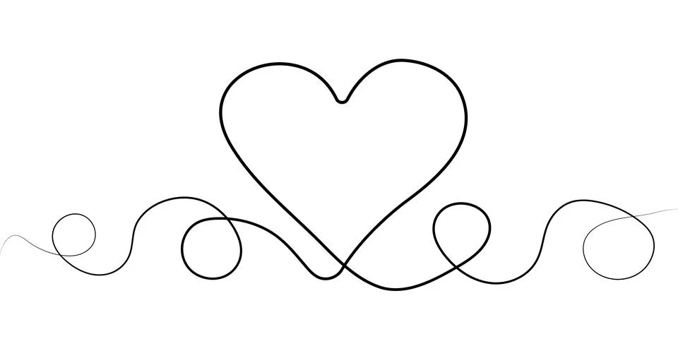 Continuous one line drawing. Heart symbol. Love romantic icon in simple linear Stock Illustration