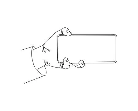 Continuous one line drawing In his hand phone smartphone Stock Illustration