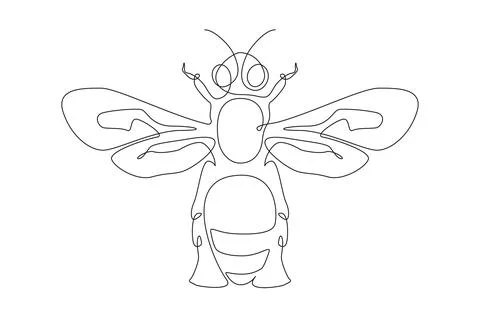 Continuous one line drawing of honey bee. Bumblebee and wasp farm icon in simple Stock Illustration