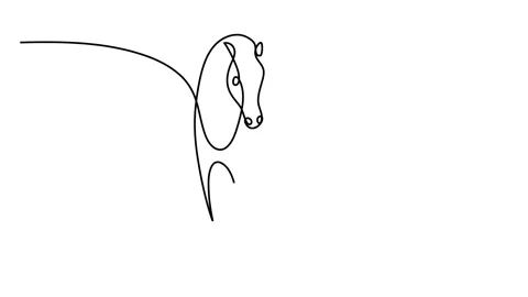 Continuous one line drawing. Horse logo. Black and white vector illustration Stock Footage 143389851