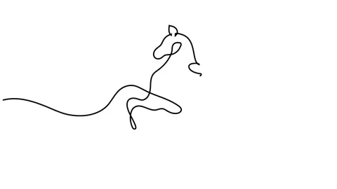 Continuous one line drawing. Horse logo. Black and white vector illustration Stock Footage 143389853