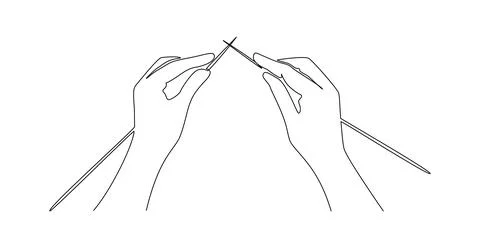 Continuous one line drawing of human hands knitting. handmade and cozy hobby Stock Illustration