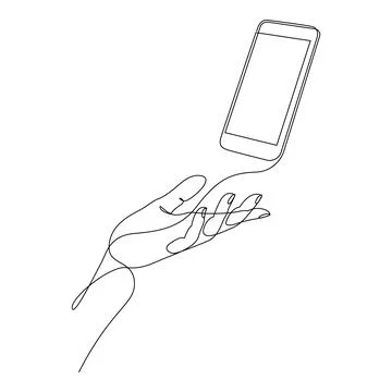 Continuous one line drawing of human hand holding smartphone. Stock Illustration