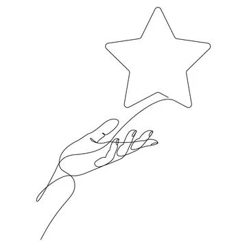 Continuous one line drawing of human hand holding star. Stock Illustration