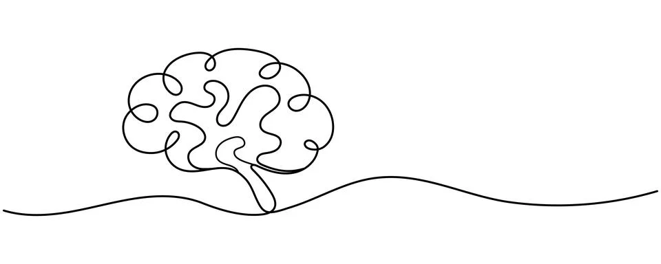 Continuous one line drawing of human brain, minimalist monoline vector illu.. Stock Illustration