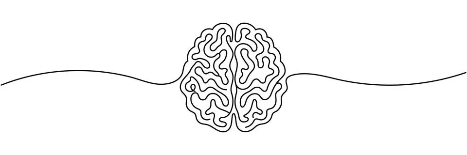 Continuous one line drawing of human brain, minimalist monoline vector illust Stock Illustration