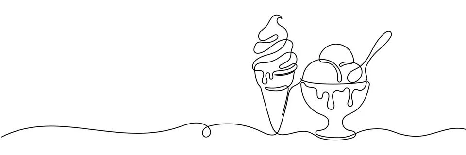 Continuous one line drawing of Ice Cream. Ice Cream Cone line art drawing v.. 스톡 일러스트