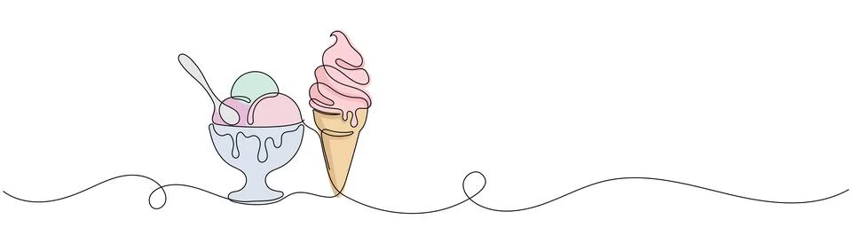 Continuous one line drawing of Ice Cream. Ice Cream Cone line art drawing vec Illustrazione stock